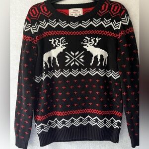 Merry Christmas Women Black Red White Pullover Sweater Size XL